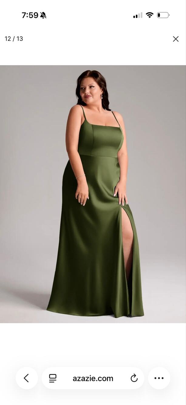 Azazie Lidia Stretch Satin Olive Mermaid Bridesmaid Maxi Dress A16 NWT
